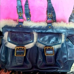 RARE Coach Leather Blue & Fur handbag